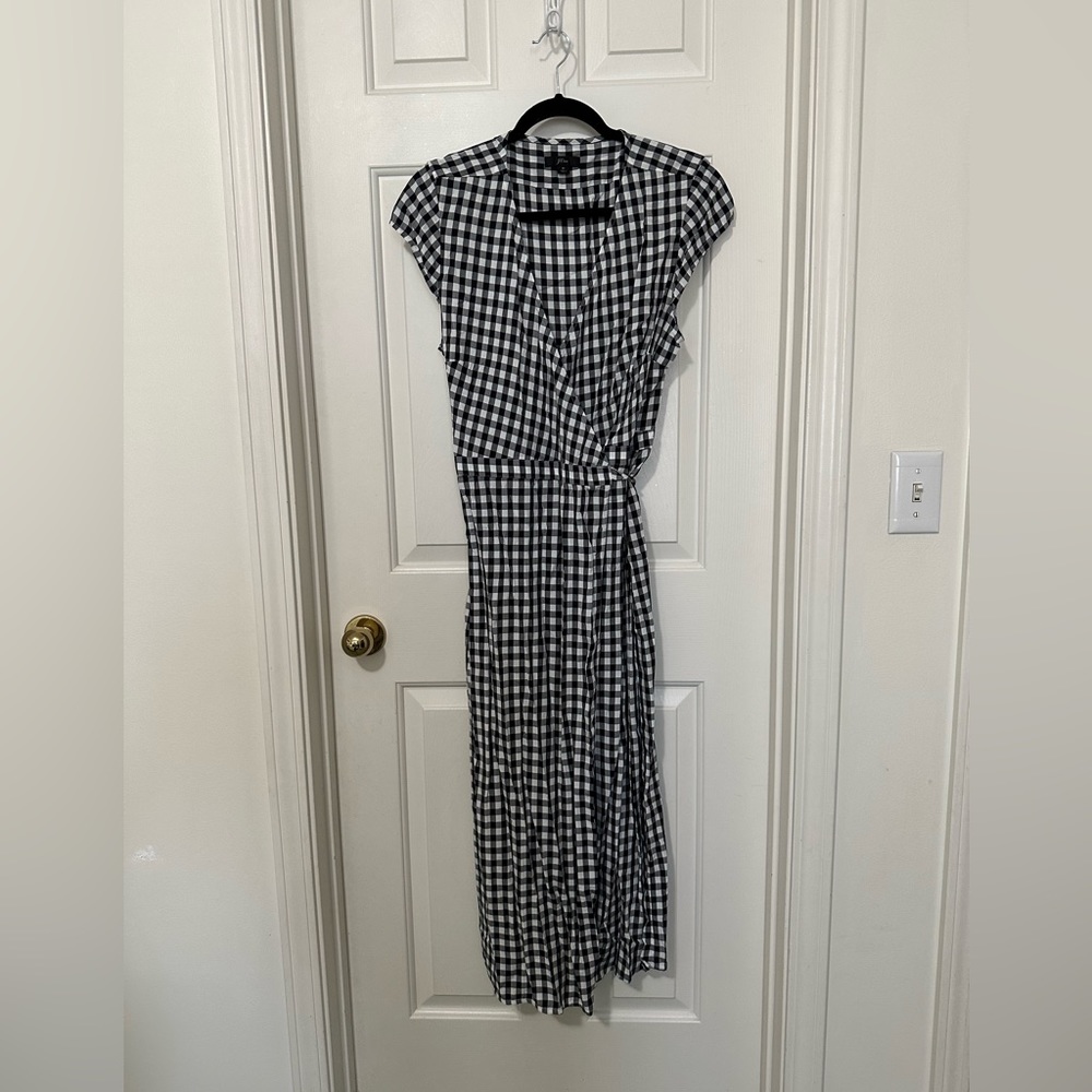 J.CREW Gingham Checkered Print Midi Wrap Dress Size M